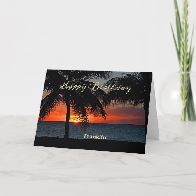 Cartão Feliz Aniversário Homens Sunset Ocean Tropical Árv (Frente)