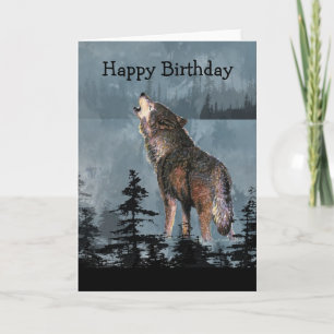 Cartão Feliz aniversário Howling Wolf Animal Art