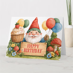 Cartão Feliz Aniversário Ilustração Aquarela de Gnomo Fof
