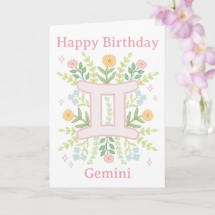 Cartão Feliz Aniversário Ilustração Floral de Gêmeos