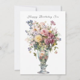 Cartão Feliz Aniversário Irmã Lindos Flores Aquarela