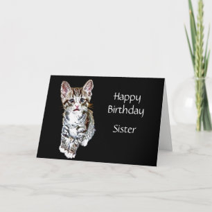 Cartão Feliz aniversário Irmã Personalizada Gatinho Desej