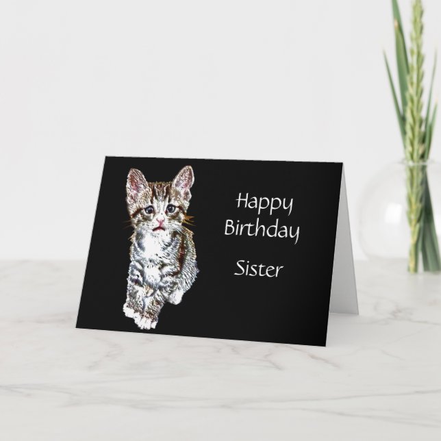 Cartão Feliz aniversário Irmã Personalizada Gatinho Desej (Frente)