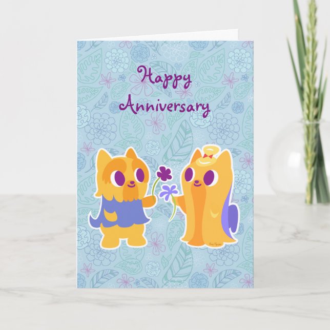Cartão Feliz Aniversário Kawaii Cachorro Amor por Yorkies (Frente)