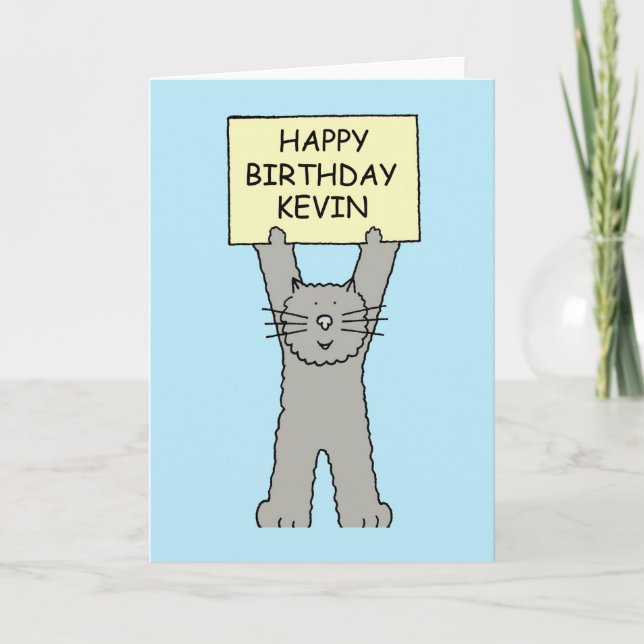 Cartão Feliz aniversário Kevin Cartoon Cat (Frente)