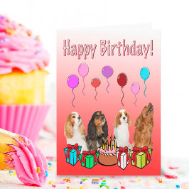 Cartão Feliz Aniversário King Charles Spaniels Balões