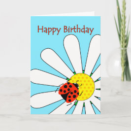 Cartão Feliz Aniversário Ladybug na Flor Branca de Margar
