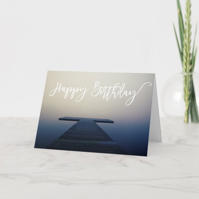 Cartão Feliz Aniversário Lago Dock Boat (Frente)