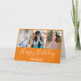 Cartão Feliz Aniversário, Laranja e Colagem de Fotos Bran