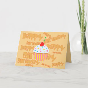 Cartão Feliz Aniversário Laranja Pálido com Cupcake