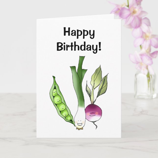 Cartão Feliz aniversário! (legumes felizes) (Orquídea)