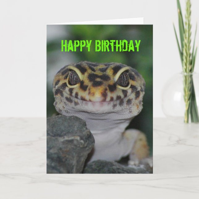 Cartão Feliz aniversário Leopard Gecko (Frente)