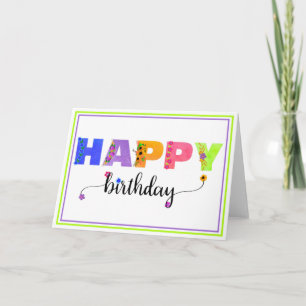 Cartão Feliz Aniversário Letras Acentuadas Florais