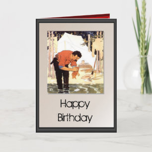 Cartão Feliz Aniversário - Limpar um peixe para o jantar