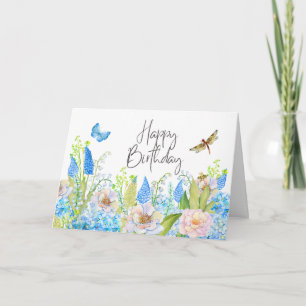 Cartão Feliz Aniversário Lindas Flores Silvestres Aquarel