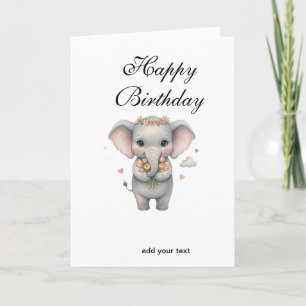 Cartão Feliz aniversário lindo bebê elefante cinza namest