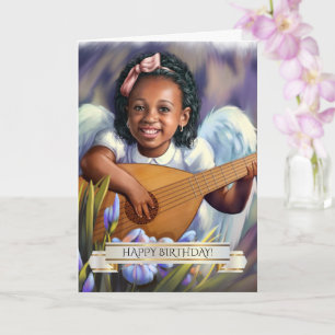 Cartão Feliz aniversário. Little African American Angel