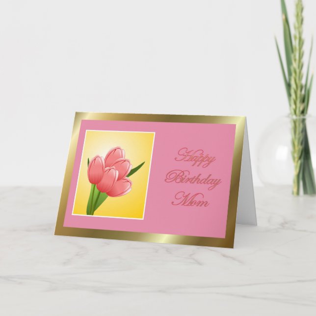 Cartão Feliz aniversário Mãe com tulipa (Frente)