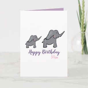 Cartão Feliz aniversário, mãe de elefante, mãe e bebê