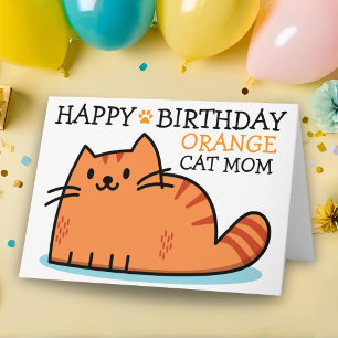 Cartão Feliz Aniversário Mãe de Gato Laranja
