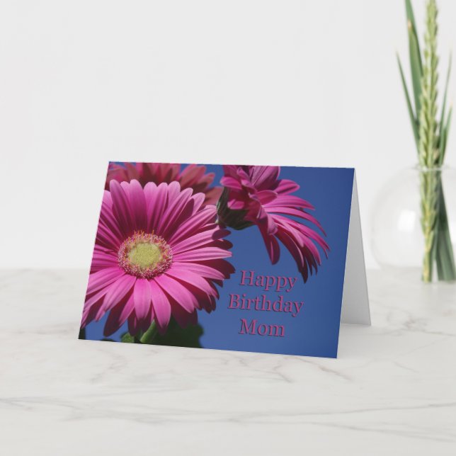 Cartão Feliz Aniversário Mãe - Gerbera Rosa (Frente)