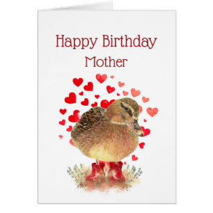 Cartão Feliz Aniversário Mãe, Mãe Cute Pato Vermelho Boot