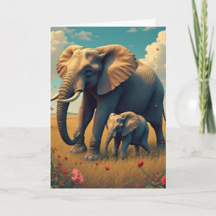 Cartão Feliz aniversário mãe   Mamãe e Baby Elephant