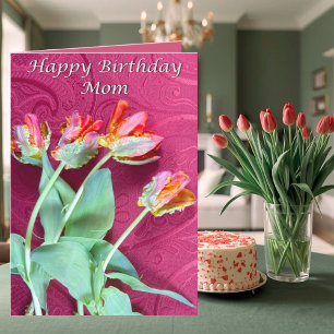 Cartão Feliz Aniversário, Mãe, Tulipas Vibrantes