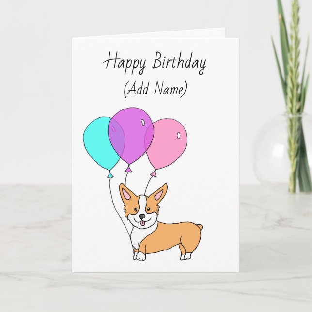 Cartão Feliz Aniversário, Mão Bonita Desenhada Corgi (Frente)