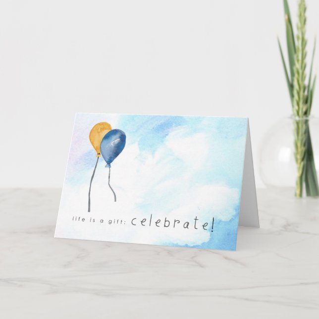 Cartão Feliz Aniversário Mão pintada de balões de aquarel (Frente)