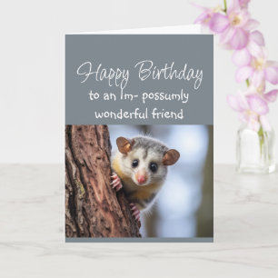 Cartão Feliz Aniversário Maravilhoso Amigo Animal Gambá 