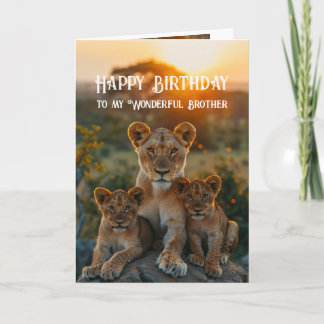 Cartão Feliz Aniversário Maravilhoso Irmão Lion Animal Di