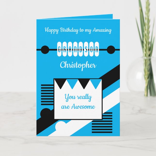 Cartão Feliz aniversário maravilhoso, neto azul (Frente)