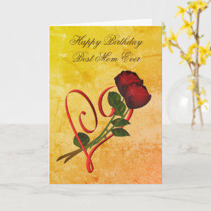 Cartão Feliz aniversário, Melhor Mãe, Rosa vermelha Coraç
