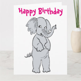 CARTÃO "FELIZ ANIVERSÁRIO" MENINA ELEFANTE