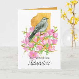 Cartão Feliz Aniversário Mississippi Mockingbird Magnolia