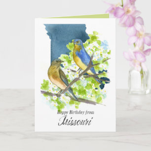 Cartão Feliz Aniversário Missouri Bluebirds Hawthorn Flow