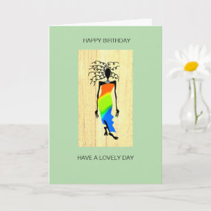 Cartão Feliz Aniversário, Mulher Elegante e Na moda afric