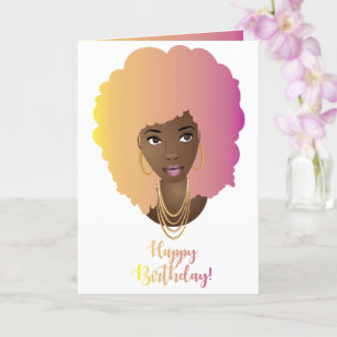 Cartão Feliz aniversário! Mulher Negra, Cabelo Natural Co