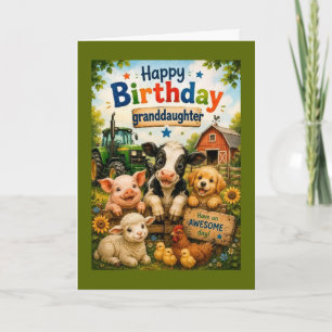 Cartão Feliz Aniversário Netas Animais da Fazenda (Verde)