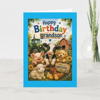 Cartão Feliz Aniversário Neto Animais da Fazenda