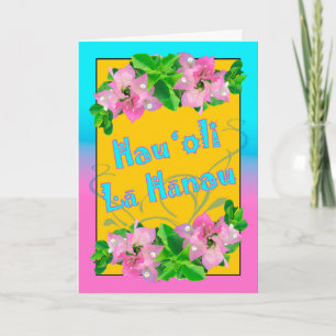Cartão Feliz aniversário no Havaí com Bougainvillea