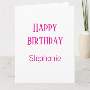 Cartão Feliz Aniversário Nome Personalizado Branco Rosa Q