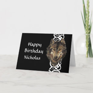 Cartão Feliz Aniversário Nome Personalizado Cinza Selvag