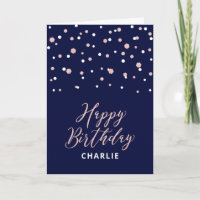 Feliz Aniversário Nome Rose Gold & Azul Cumpriment