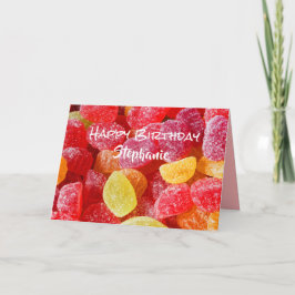 Cartão Feliz Aniversário, Nome, Saudação de Red Jelly Can