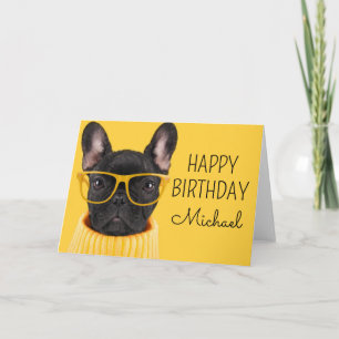 Cartão Feliz Aniversário Óculos de Sol Bulldog Francês