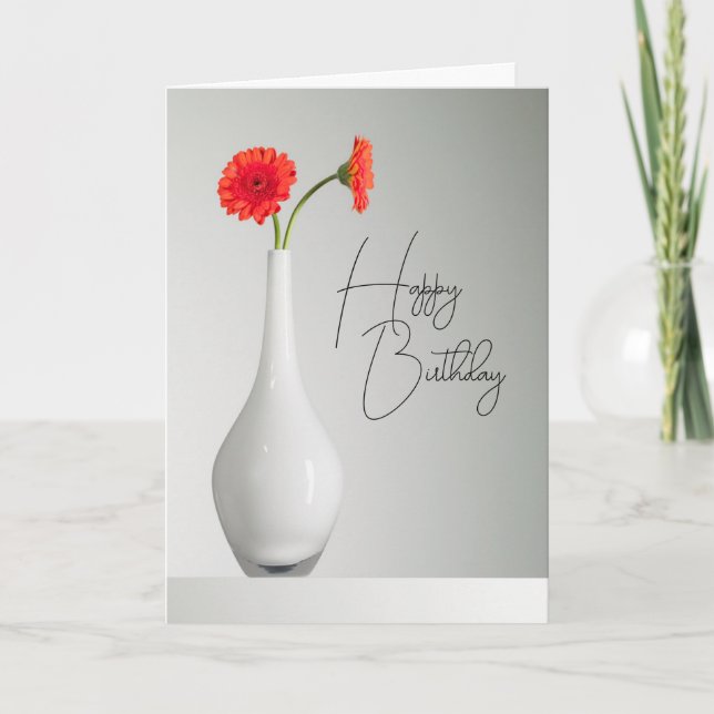 Cartão Feliz aniversário | Orange Gerbera em Vase (Frente)
