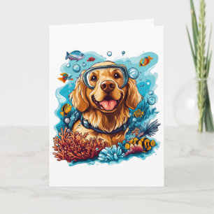 Cartão Feliz Aniversário Ouro Retriever Cachorro Snorkeli