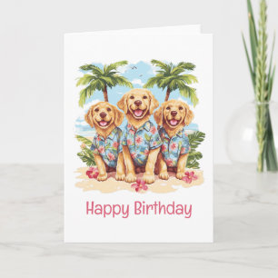 Cartão Feliz Aniversário Ouro Retriever Cães Havaianos